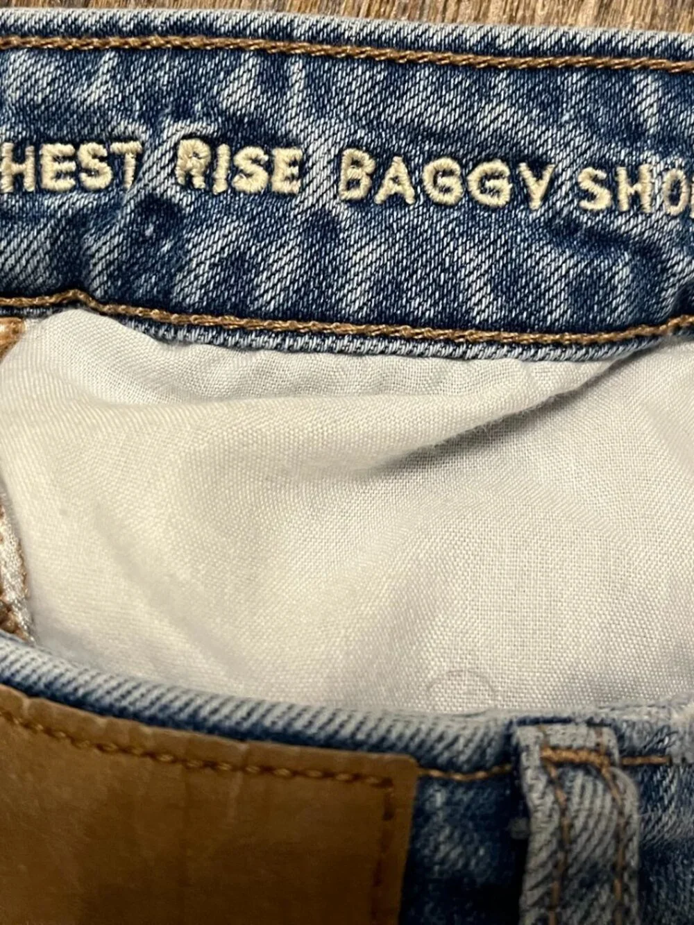 American Eagle Denim Shorts -Women Size 12 -Highest Rise Waist -Baggy-Distressed